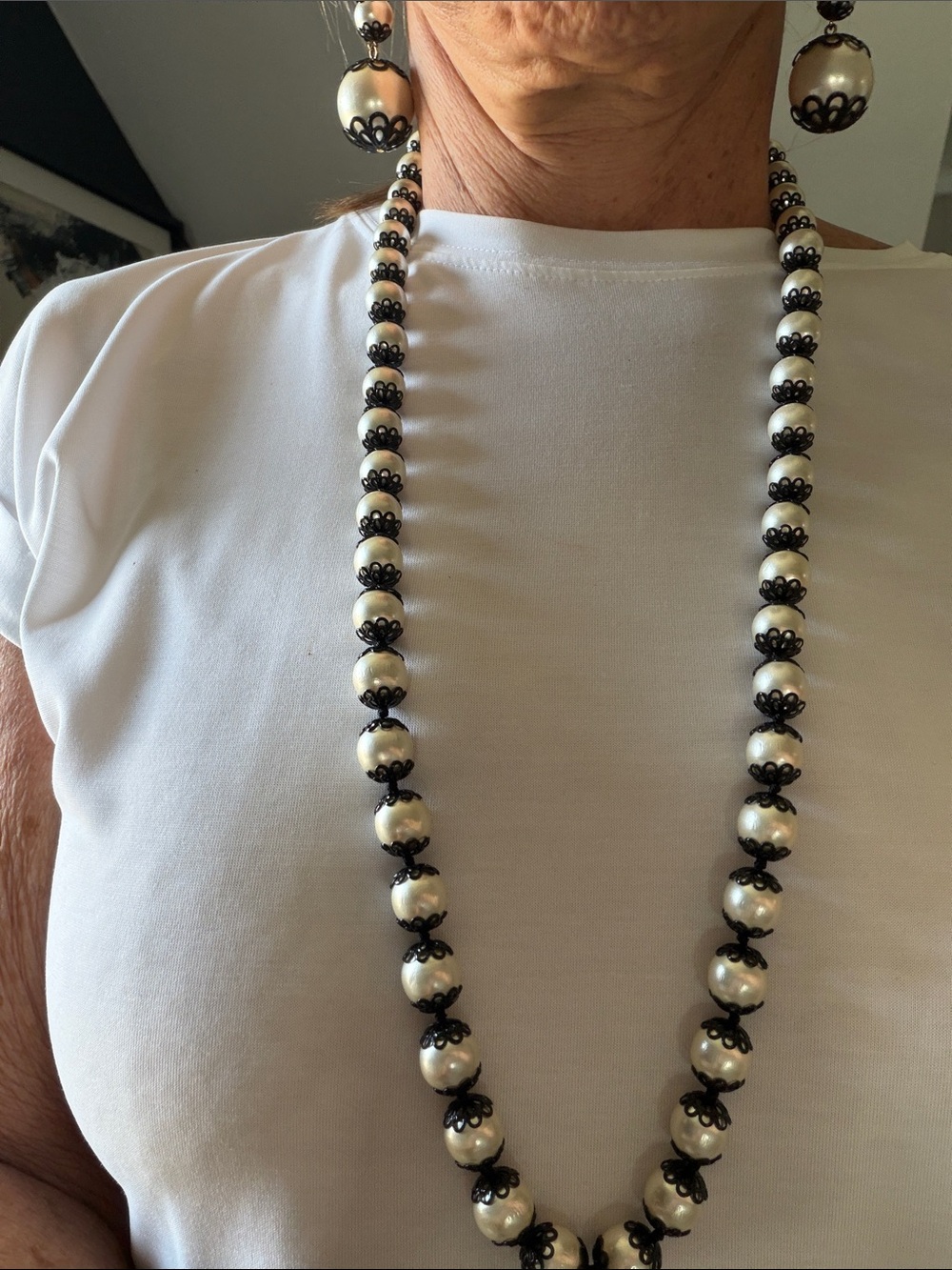 kate spade Pearl Bead Necklace with Black Filigree Caps